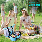 Mesh Beach Tote Bag with Cooler - Detachable Design with Picnic Cooler, Blue