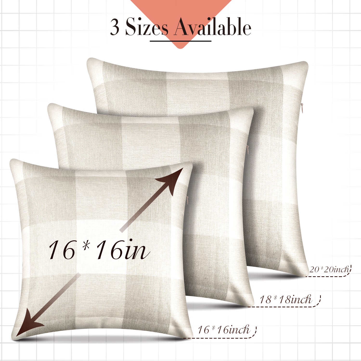 Throw Pillow Covers – Set of 2 Farmhouse Decorative Pillowcases for Home Decor, Sofa, Bedroom, Car, 100% Linen Cushion Case with Plaids on Both Sides, 18 x 18 Inch