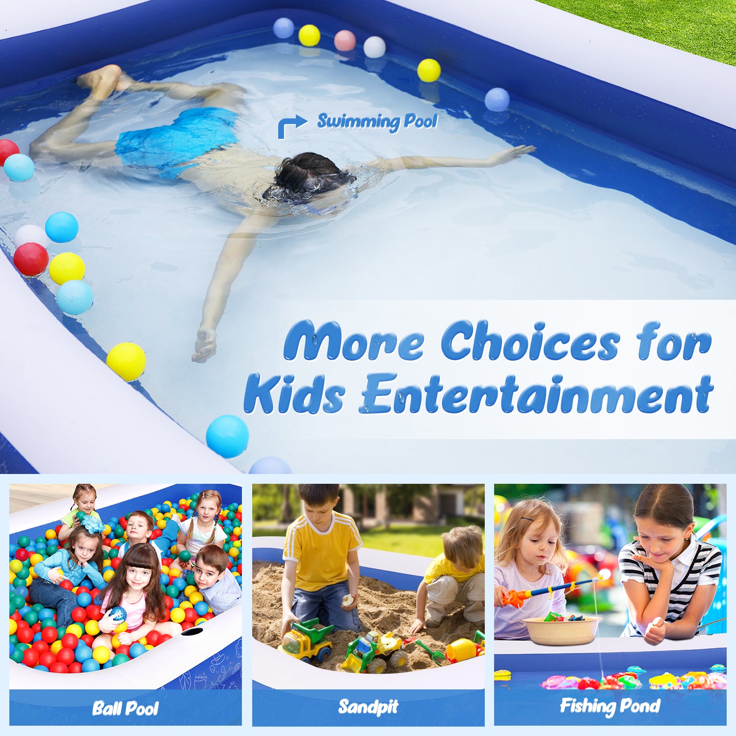 Inflatable Swimming Pool for Kids, 120"x72"x22" Full-Sized Family Swim & Ball Pool for 2 3 4 5 Years Old Kids and Adults, Summer Swim Center for Garden and Backyard