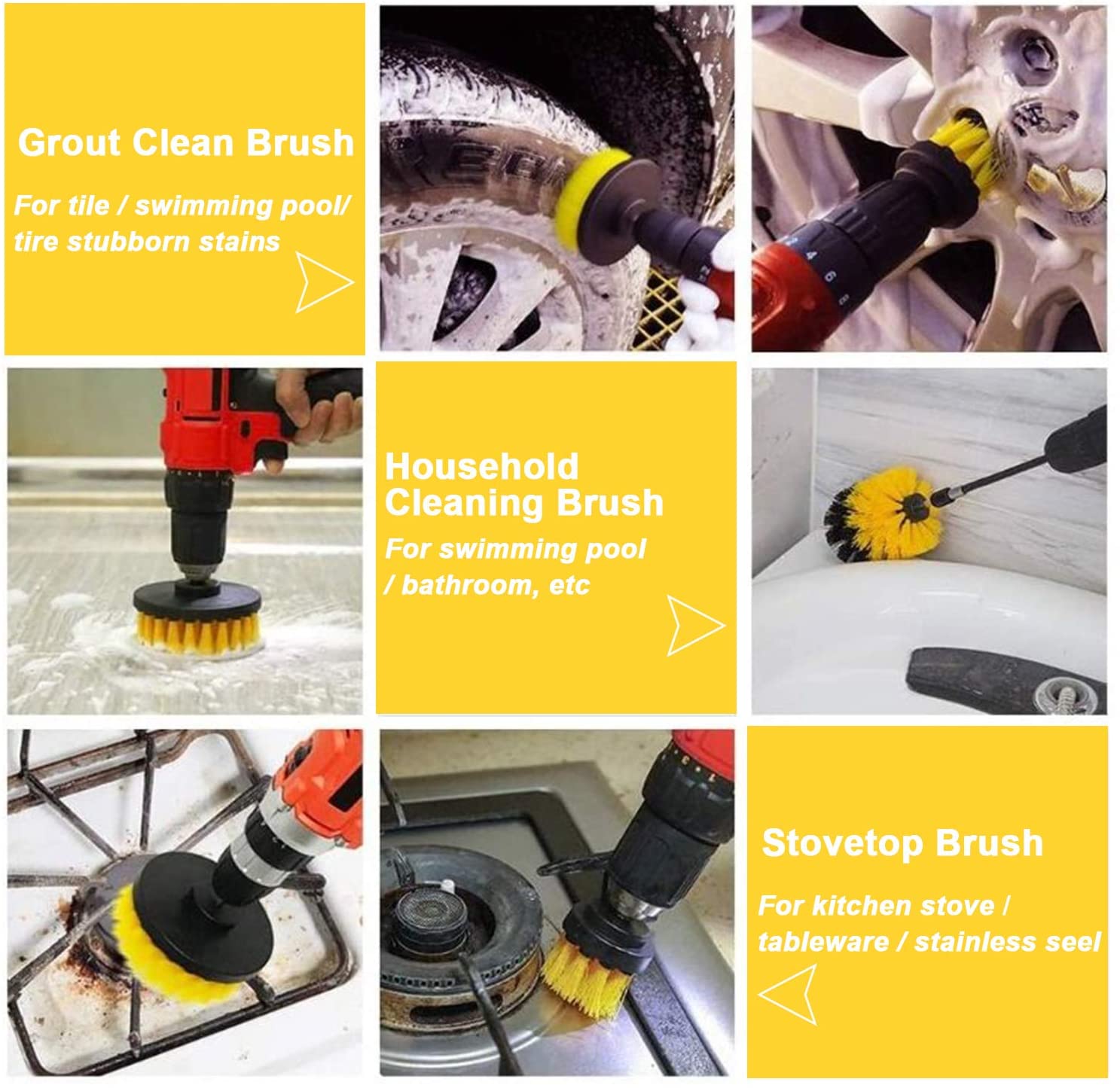 22 Piece Drill Brush Attachment Set, All Purpose Power Clean Scrubber Brush, Scrub Pads & Sponge for Bathroom, Kitchen,Grout,Tub,Tile,Corners,Auto