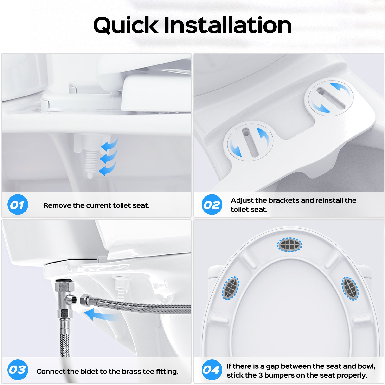 Bidet Toilet Seat Attachment, Non-Electric Self Cleaning Bidet with Posterior & Feminine Wash, Bidet for Toilet with Adjustable Water Pressure and Brass Inlet