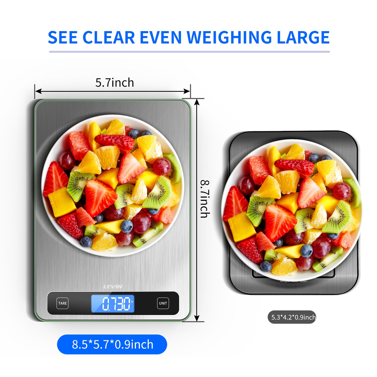 Food Scale 33lb Digital Kitchen Scale with 1g/0.05oz Precise Graduation, 5 Units LCD Display Scale for Cooking/Baking in KG, G, oz, ml, and lb, Easy Clean Stainless Steel and Tempered Glass