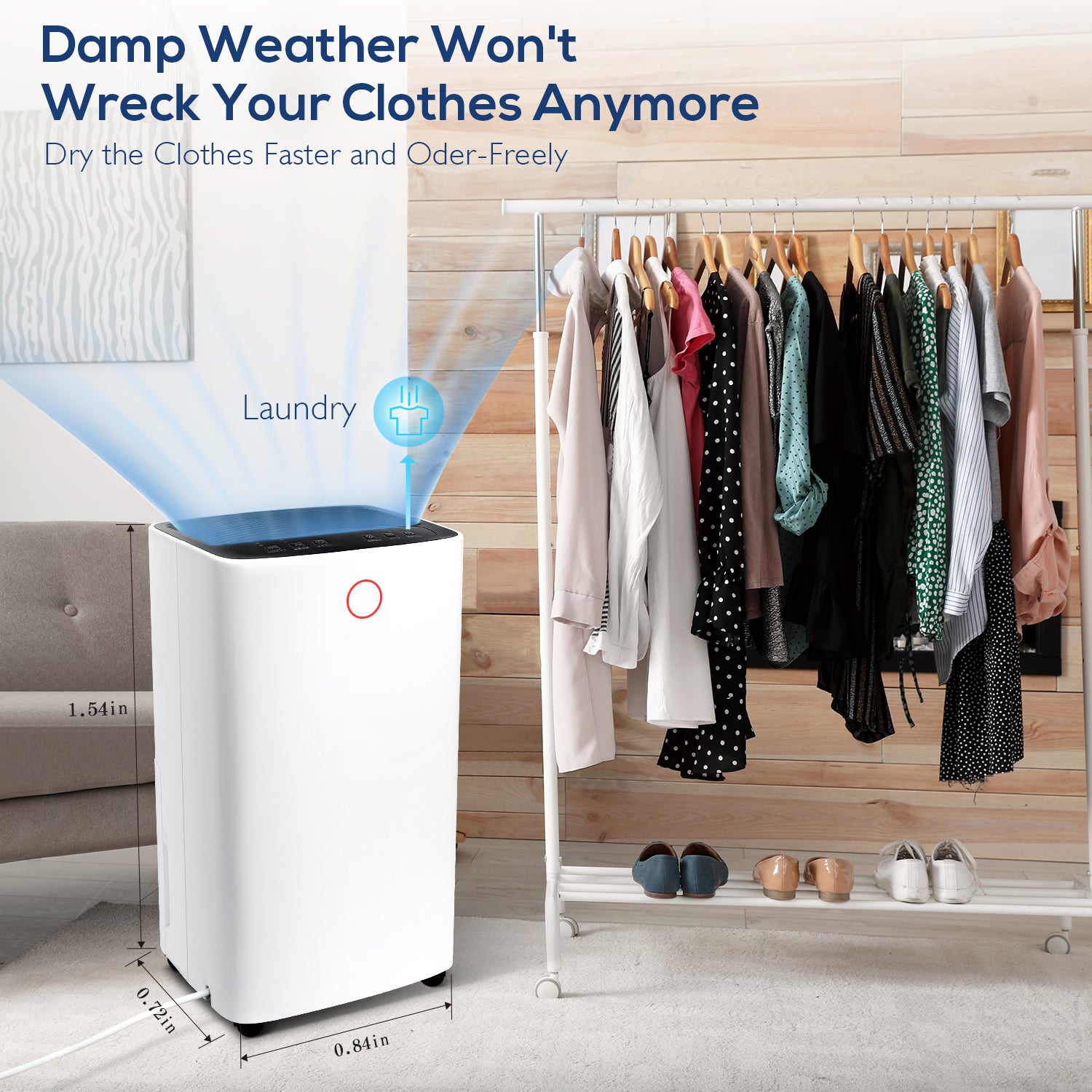 MOVSOU 22-Pint Dehumidifier with Digital Humidity Display and Control, Childlock and Timer, 270 Sq.Ft for Rooms and Basements, White