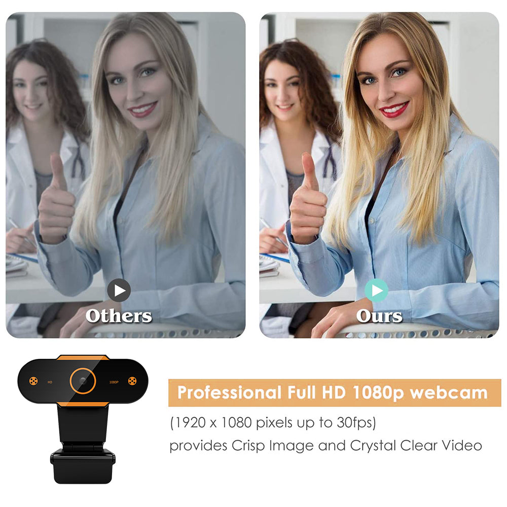 Webcam with Microphone, 1080P HD USB Webcam for Computer Laptop with 110° Wide Angle, Noise Reduction Portable Live Streaming Camera, Plug and Play, Black