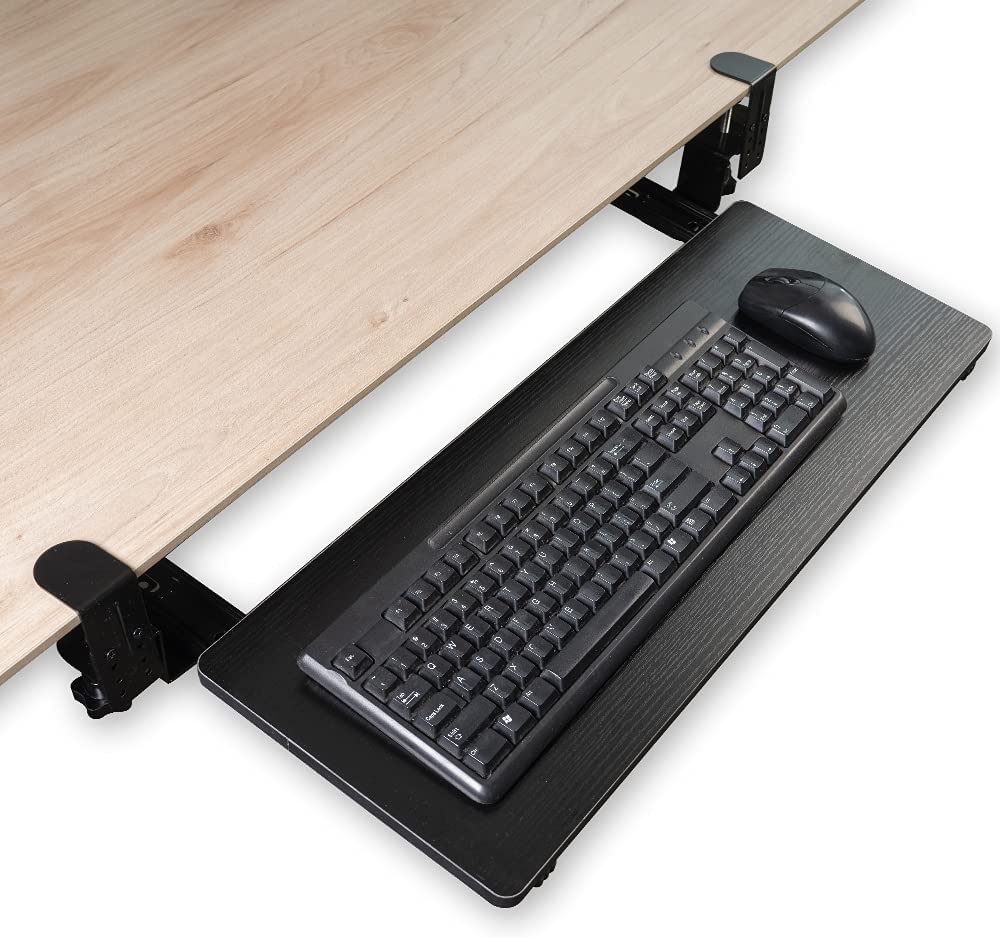 Keyboard Tray Under Desk Table Extender, Adjustable Height Keyboard Drawers & Keyboard Plantforms with Easy Installation Tools