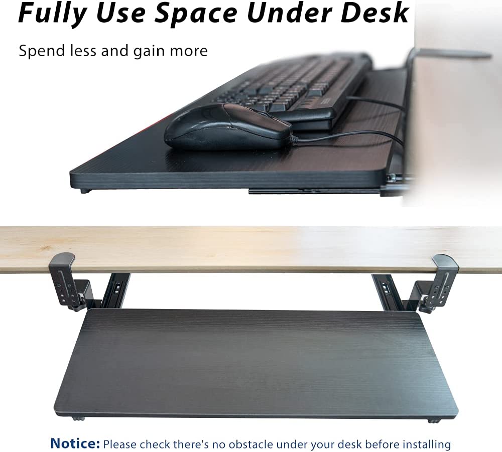 Keyboard Tray Under Desk Table Extender, Adjustable Height Keyboard Drawers & Keyboard Plantforms with Easy Installation Tools