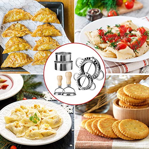 Ravioli Stamp Maker Cutter Round Shapes Mold with Wooden Handle with Dumplings Maker Sets (6 or 5 Pack)