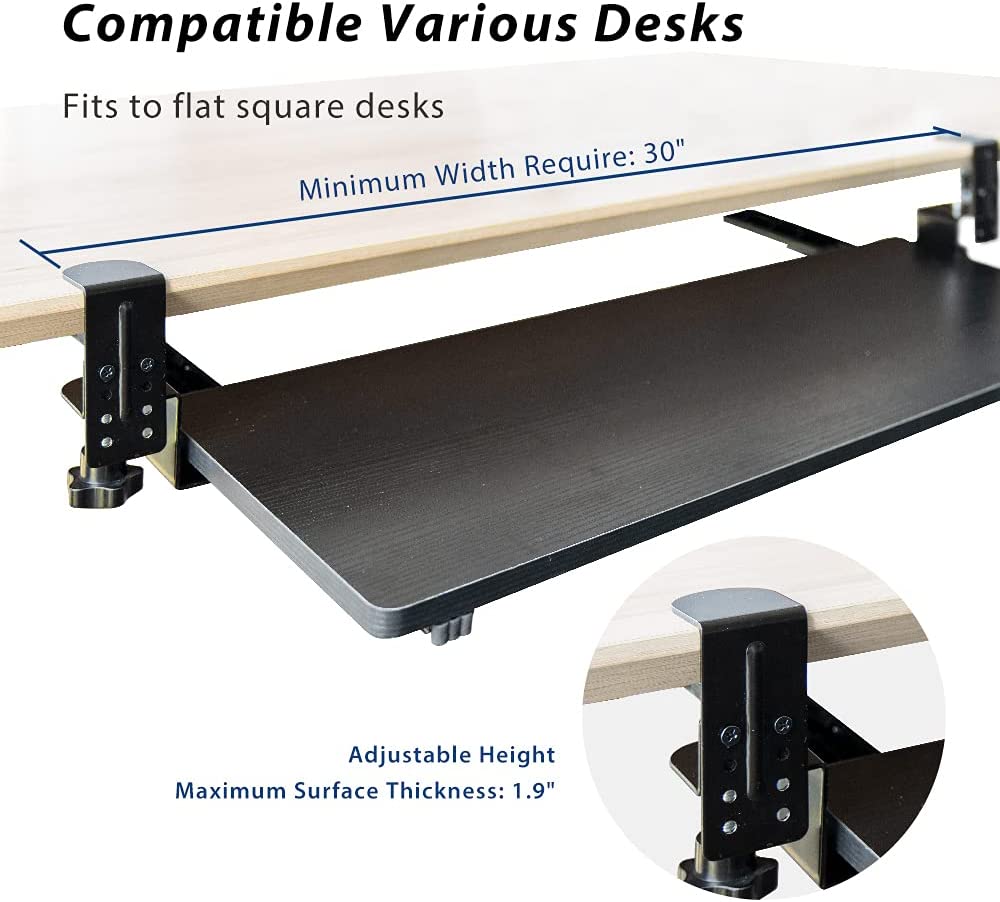 Keyboard Tray Under Desk Table Extender, Adjustable Height Keyboard Drawers & Keyboard Plantforms with Easy Installation Tools