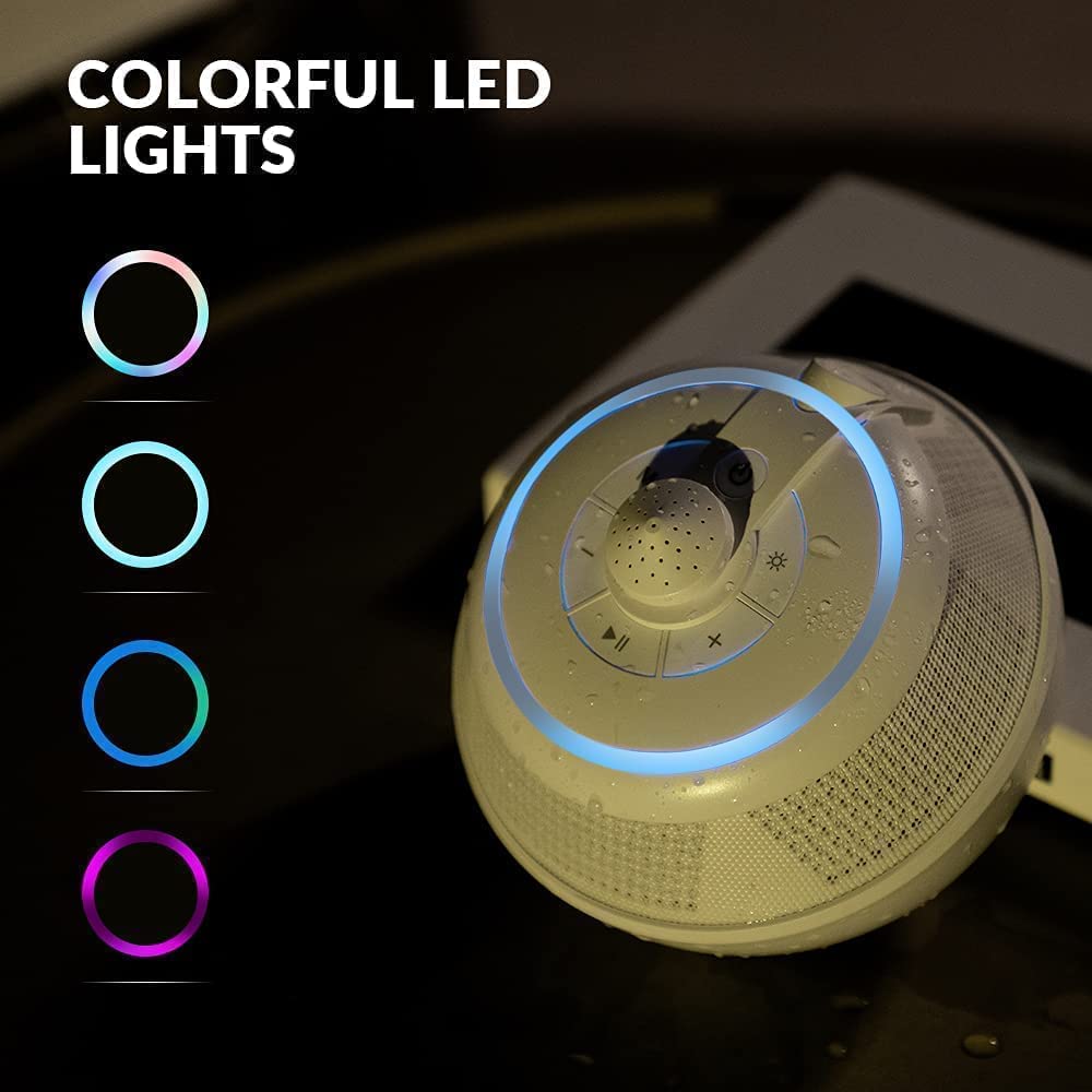 Fountain Waterproof Bluetooth Speaker, Wireless Shower Floating Party Outdoor Pool Speakers with Lights Deep Bass for Hot Tub Water (White)