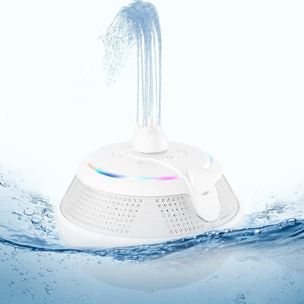 Fountain Waterproof Bluetooth Speaker, Wireless Shower Floating Party Outdoor Pool Speakers with Lights Deep Bass for Hot Tub Water (White)