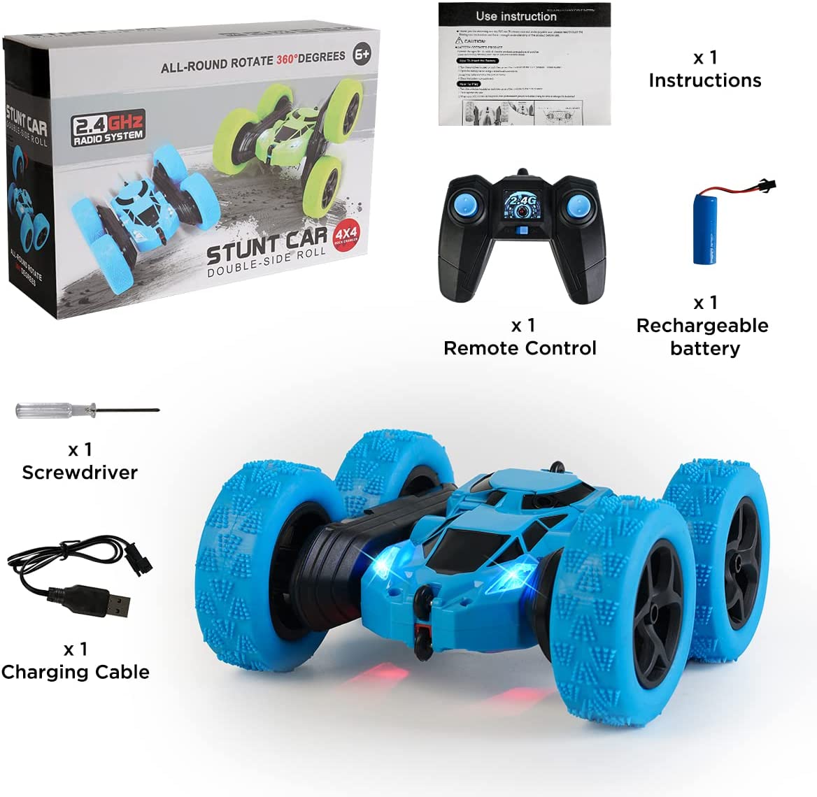 Remote Control Car Toys for Boys Age 8-12 Outdoor Indoor RC Stunt Cars Double Sided Swing Arm with 360° Flip Rotation USB Powered - Birthday Gift for Kids