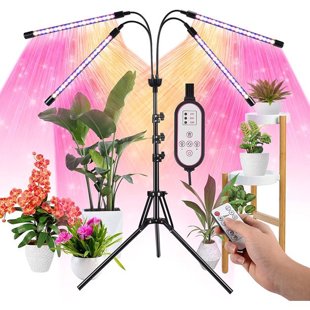 LED Grow Lights for Indoor Plants Full Spectrum Plant Light with 4-Head LED Grow Light, 15-60 in Adjustable Tripod Stand, Red Blue with Remote Control