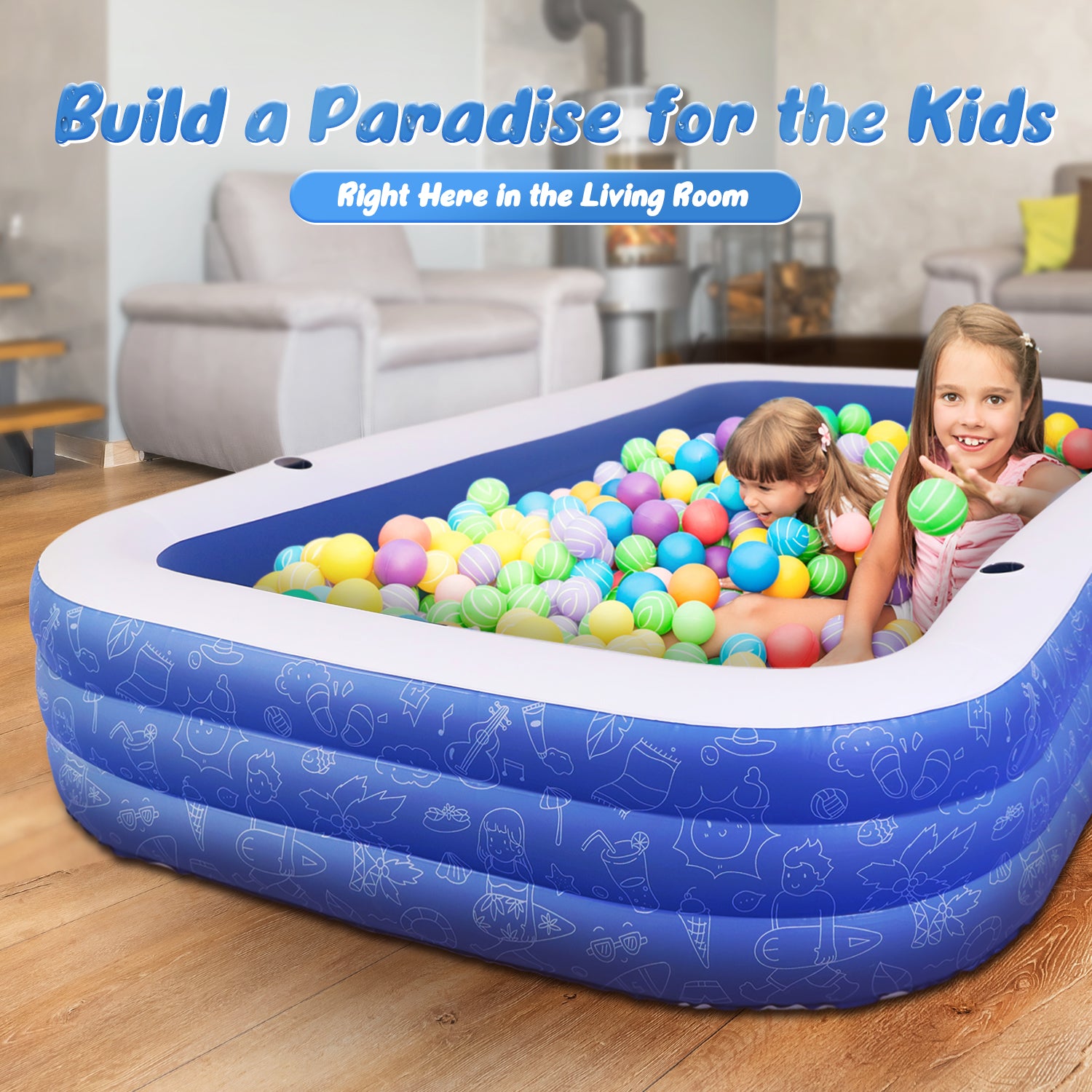 Inflatable Swimming Pool for Kids, 120"x72"x22" Full-Sized Family Swim & Ball Pool for 2 3 4 5 Years Old Kids and Adults, Summer Swim Center for Garden and Backyard