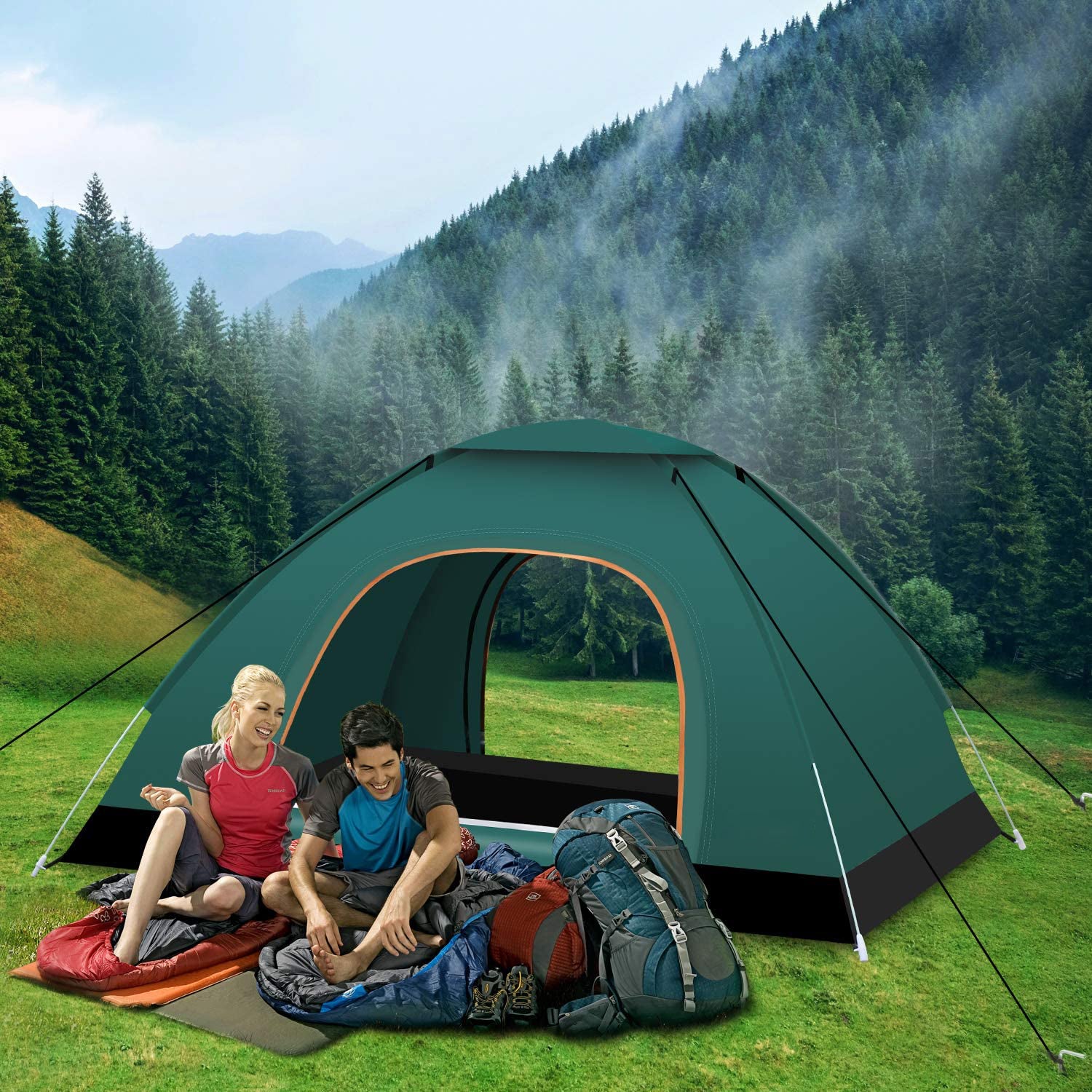 Instant Automatic pop up Camping Tent, 3-4 Persons Lightweight Tent, Waterproof, UV Protection, Perfect for Beach, Outdoor, Traveling, Hiking, Camping, Hunting, Fishing