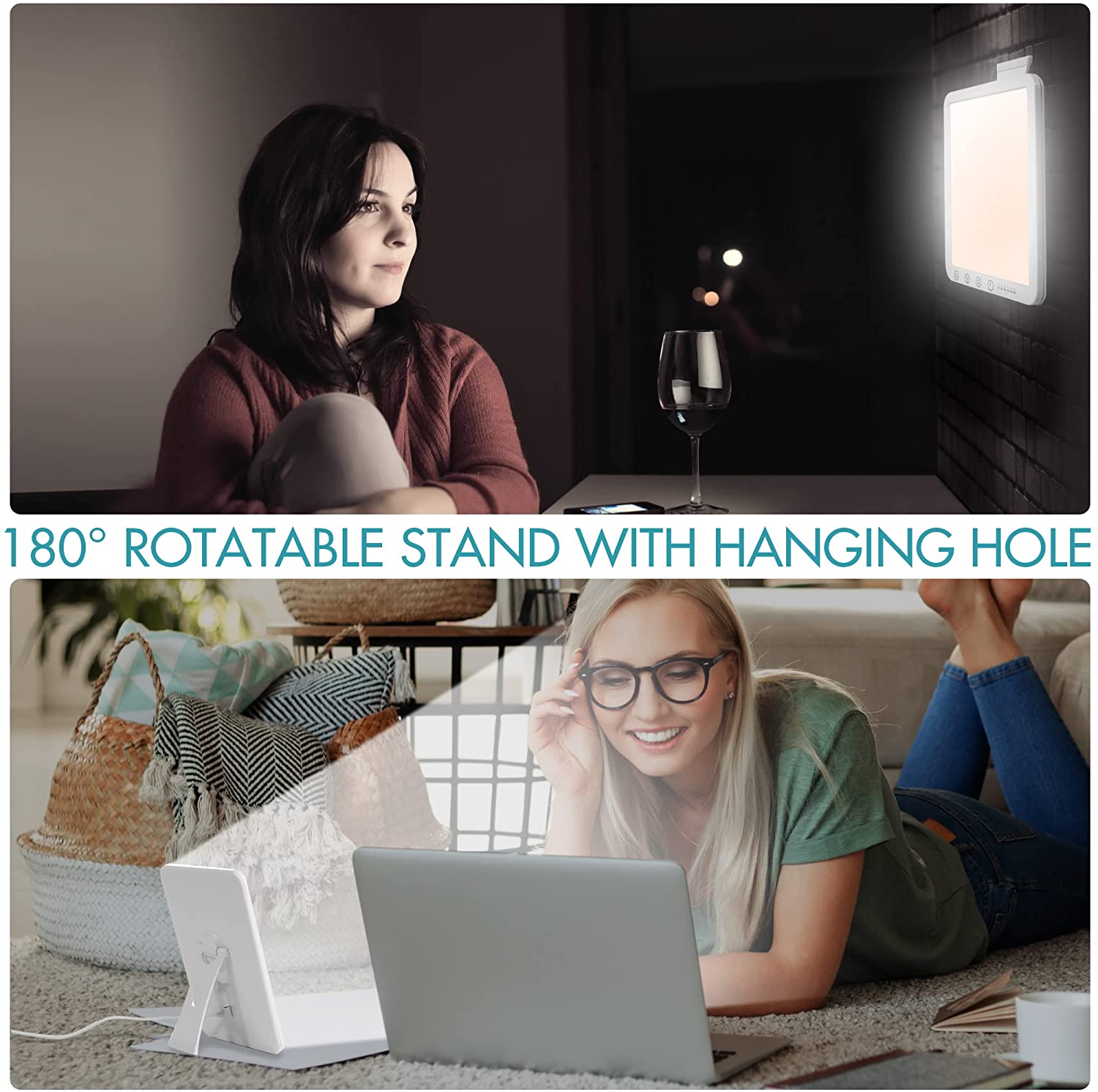 Light Therapy Lamp, UV-Free 15000 Lux Simulated Sunlight, 3 Color Temperature, 5 Brightness Levels, 10-60min Adjustable Timer, 180° Rotatable Stand, Memory Function, Touch Control LED Lamp for Indoor
