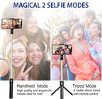 Selfie Stick Tripod with Remote, Extendable Selfie Stick Tripod with LED Ring Light, Detachable Remote, Black