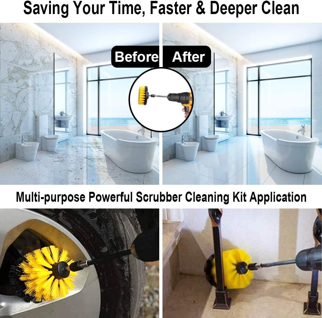 22 Piece Drill Brush Attachment Set, All Purpose Power Clean Scrubber Brush, Scrub Pads & Sponge for Bathroom, Kitchen,Grout,Tub,Tile,Corners,Auto