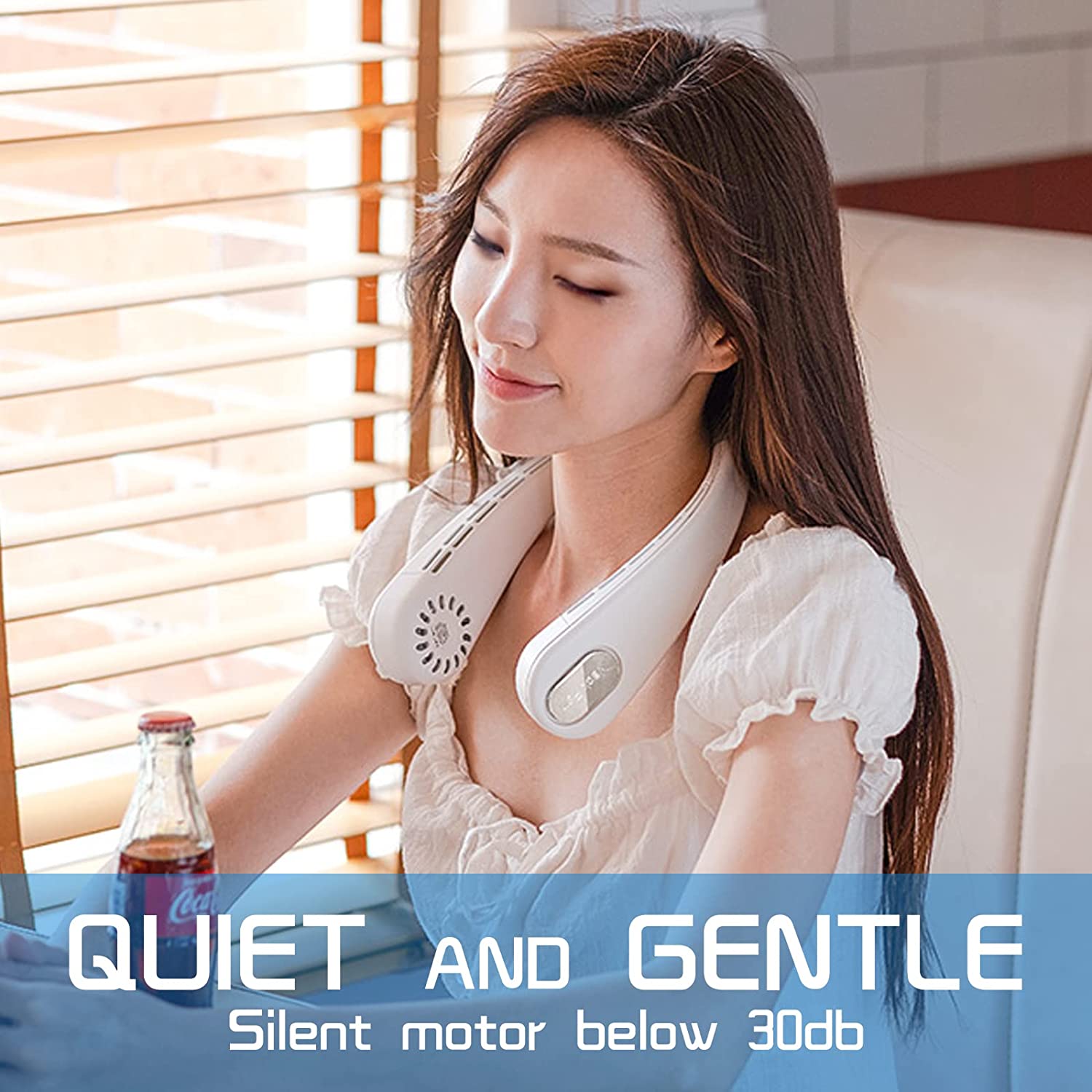 Hand-free Bladeless Neck Fan, Wearable Personal Cooling Fan, USB Rechargeable, 3 Speeds, Lower Noise, 2400mAh Battery Operated Portable Neck Fan for Both Outdoor & Indoor Use