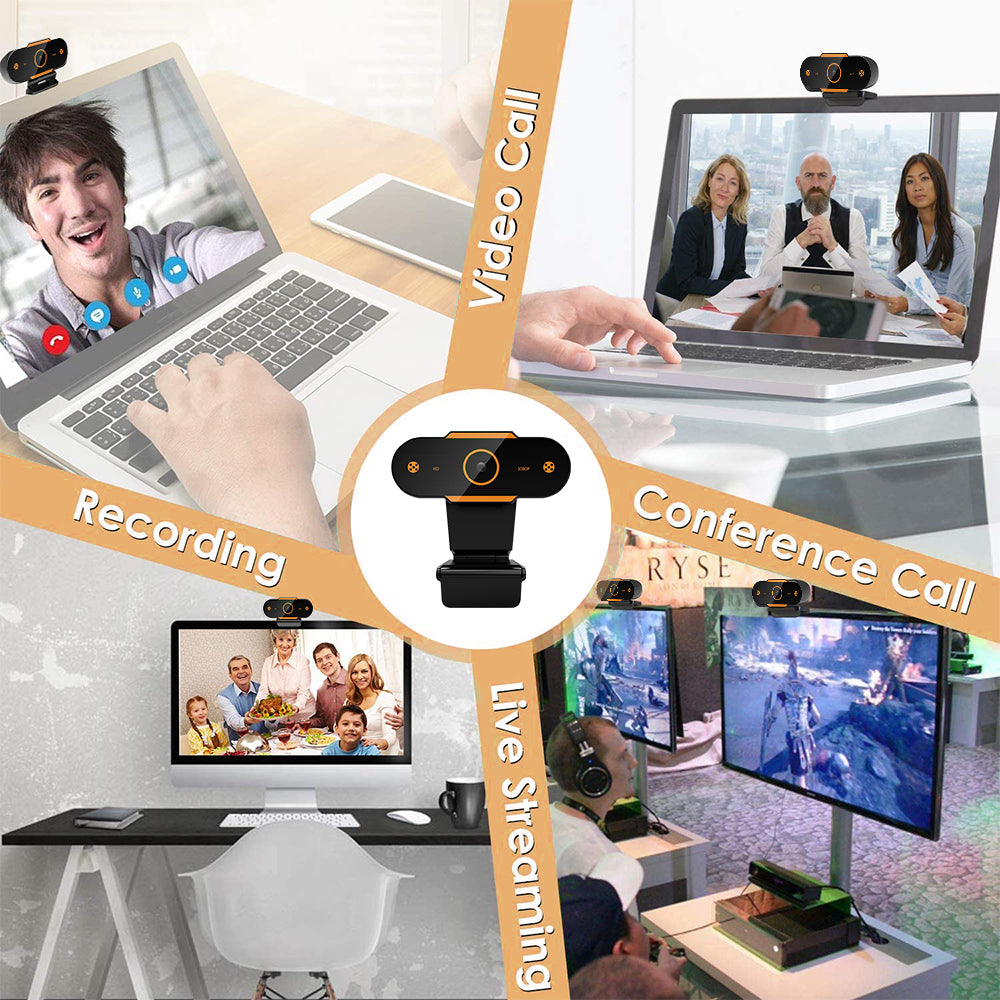 Webcam with Microphone, 1080P HD USB Webcam for Computer Laptop with 110° Wide Angle, Noise Reduction Portable Live Streaming Camera, Plug and Play, Black