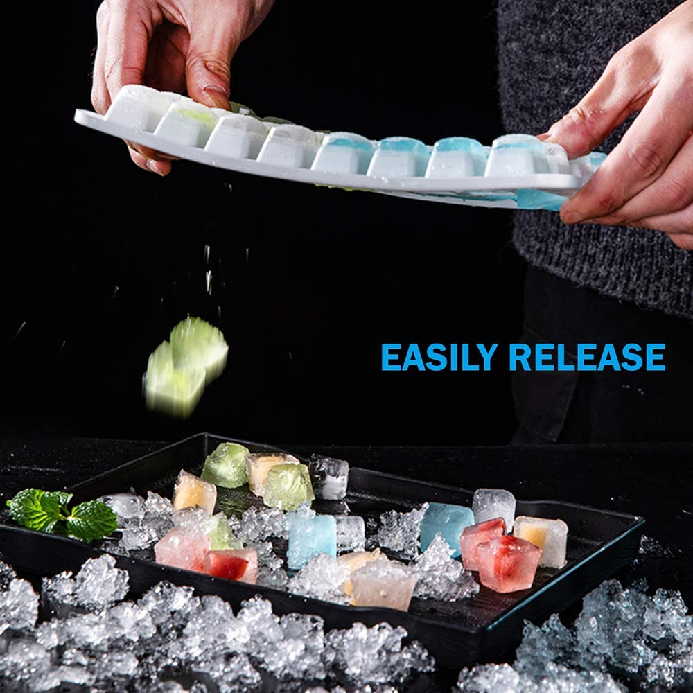 Ice Cube Trays 4 Pack (128 Ice Cubes), Stackable Silicone Bottom Ice Trays Ice Cube Molds Container Set with Airtight Lid