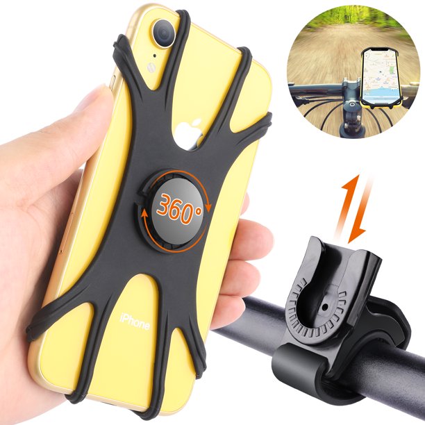 Bike & Motorcycle Phone Mount, Detachable 360° Rotation Bike Phone Holder for Handlebars, Universal Silicone Phone Holder for Bike Compatible with iPhone 11/X/8/7/6 Series and Android Phones