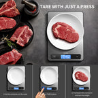 Food Scale 33lb Digital Kitchen Scale with 1g/0.05oz Precise Graduation, 5 Units LCD Display Scale for Cooking/Baking in KG, G, oz, ml, and lb, Easy Clean Stainless Steel and Tempered Glass