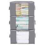 Large Capacity Clothes Storage Bag Organizer with Reinforced Handle Thick Fabric for Comforters, Blankets, Bedding, Foldable with Sturdy Zipper, Clear Window, 3 Pack, 84L, Grey