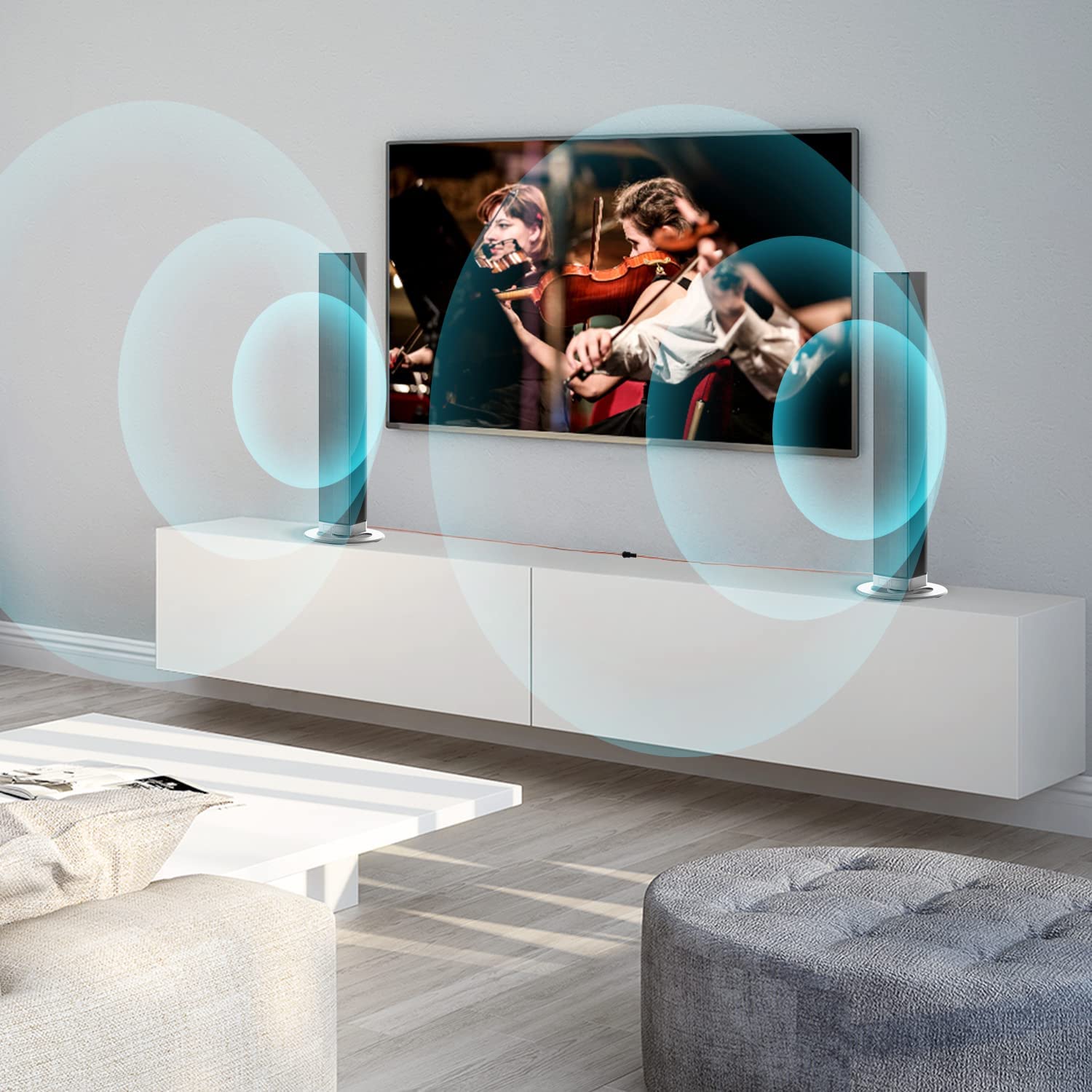 TV Sound Bar, Split Sound Bars for TV 50W 32inch Wired & Wireless Bluetooth Sound Bar Home Theater Audio Speakers with Optical/HDMI/AUX/Remote Control/Bases