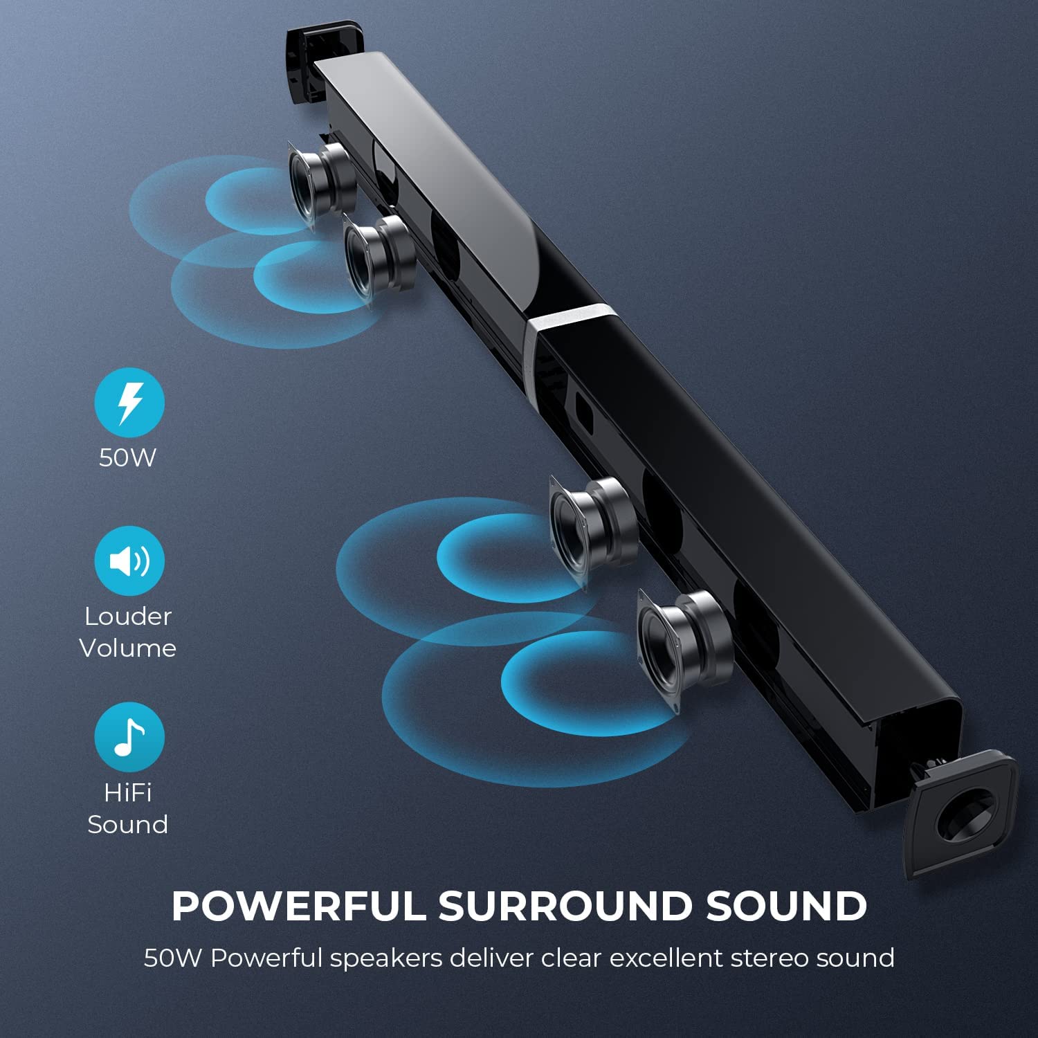 TV Sound Bar, Split Sound Bars for TV 50W 32inch Wired & Wireless Bluetooth Sound Bar Home Theater Audio Speakers with Optical/HDMI/AUX/Remote Control/Bases