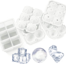 Load image into Gallery viewer, Ice Cube Trays, 3 Pack Food-Grade Silicone Ice Cube Trays Round Big Ice Balls Square Diamond Ice Cube Trays, Reusable and Easy Release Reusable for Chilling Whiskey Wine Cocktail (White)
