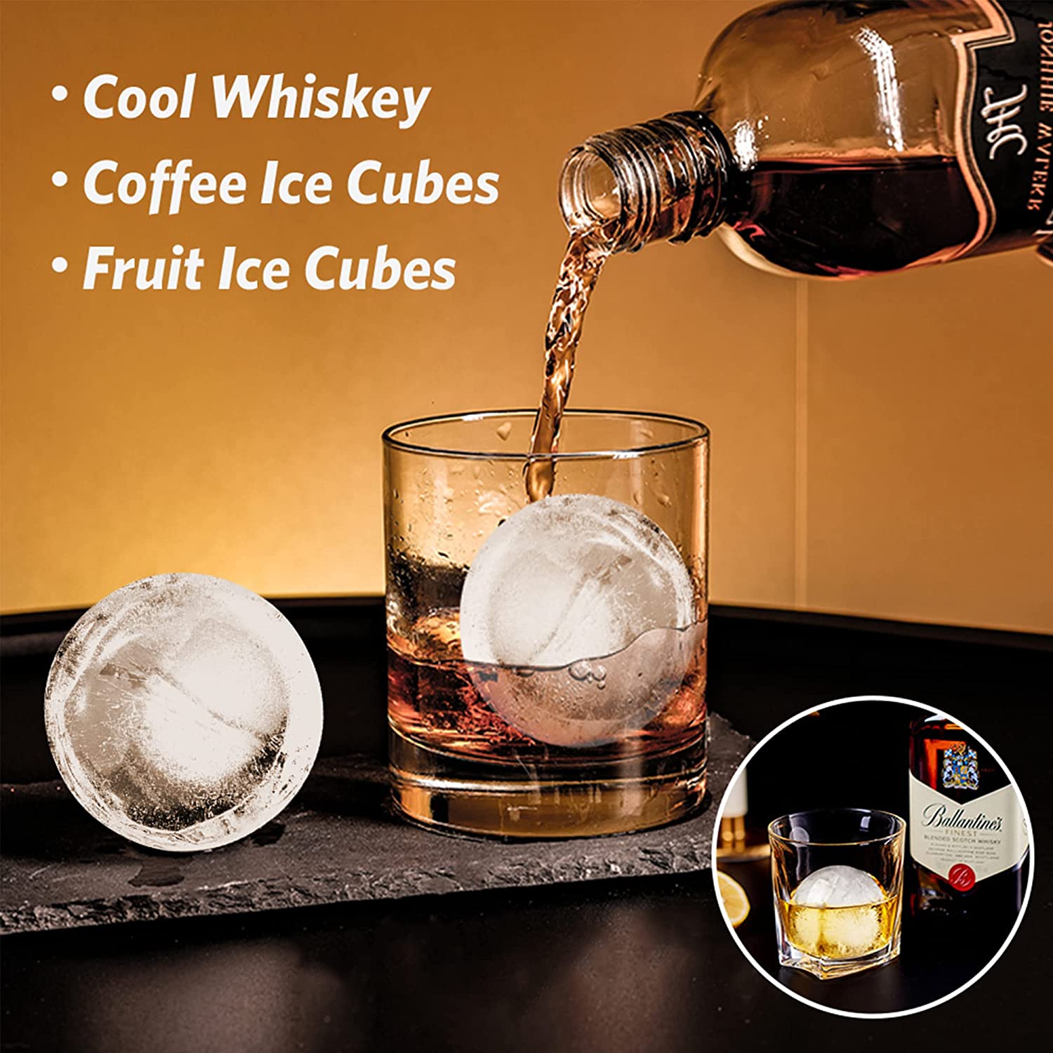 Ice Cube Trays, 3 Pack Food-Grade Silicone Ice Cube Trays Round Big Ice Balls Square Diamond Ice Cube Trays, Reusable and Easy Release Reusable for Chilling Whiskey Wine Cocktail (White)