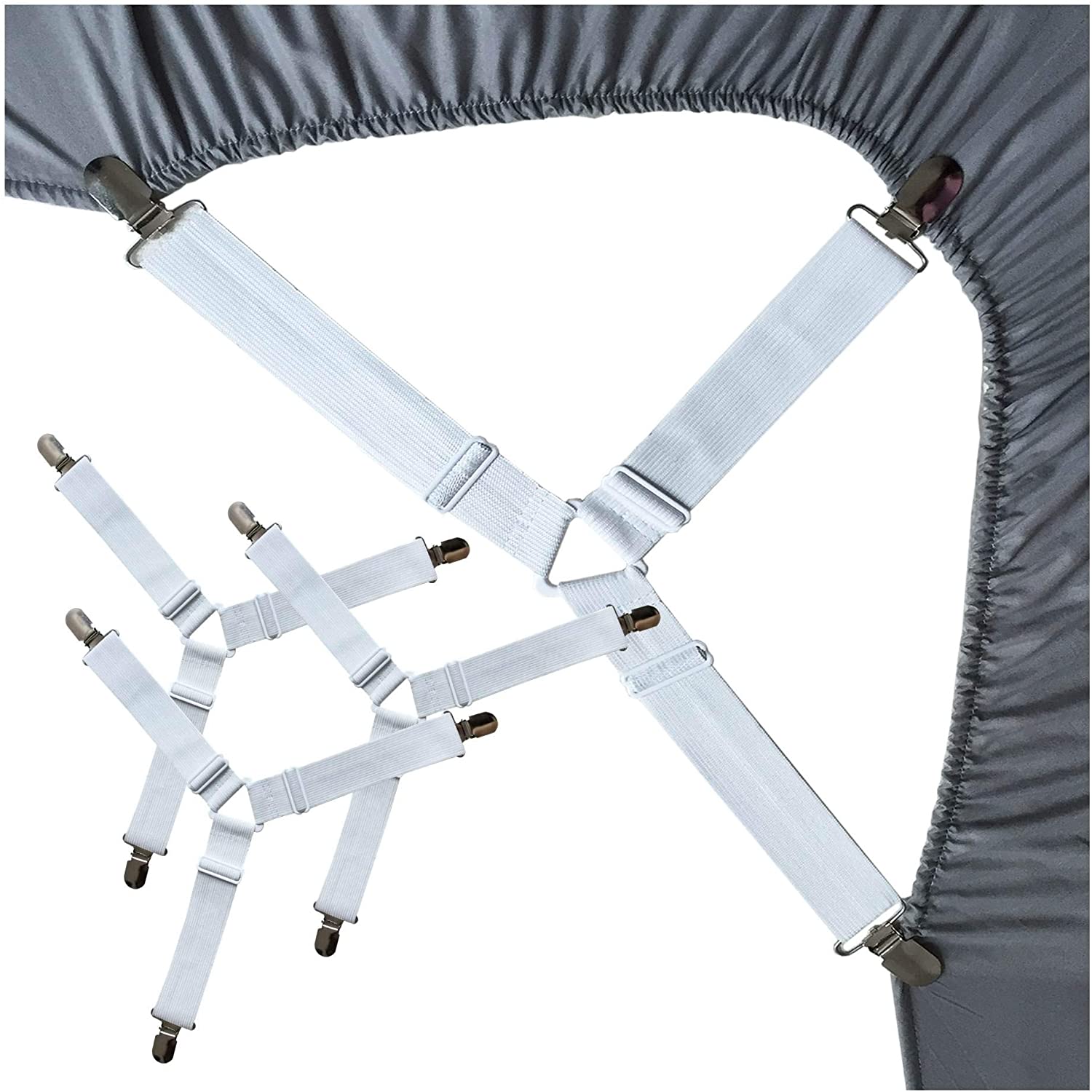4 Pieces Sheet Holder Sheet Strap Clip Triangle Bed Sheet Fasteners Straps White