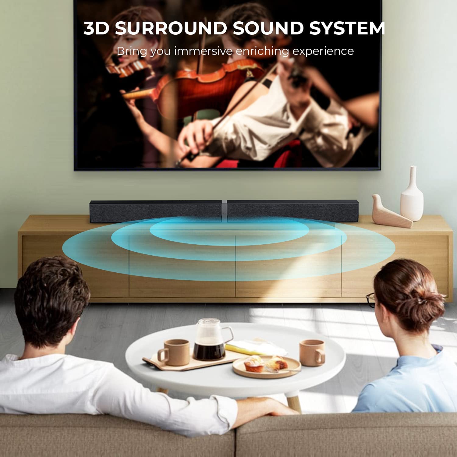 TV Sound Bar, Split Sound Bars for TV 50W 32inch Wired & Wireless Bluetooth Sound Bar Home Theater Audio Speakers with Optical/HDMI/AUX/Remote Control/Bases