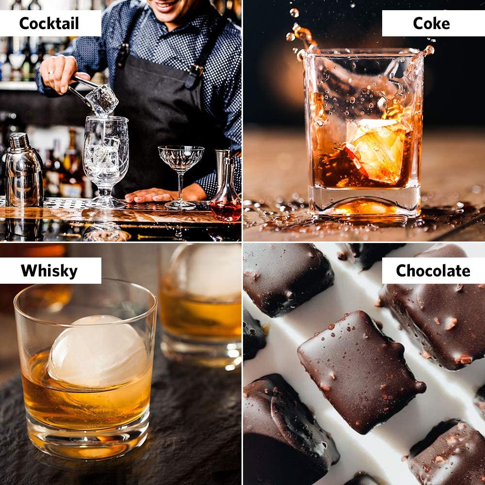 Ice Cube Trays, 3 Pack Food-Grade Silicone Ice Cube Trays Round Big Ice Balls Square Diamond Ice Cube Molds, Reusable and BPA Free Easy Release Reusable for Chilling Whiskey Wine Cocktail
