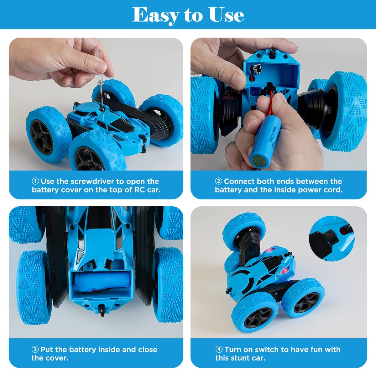 Remote Control Car Toys for Boys Age 8-12 Outdoor Indoor RC Stunt Cars Double Sided Swing Arm with 360° Flip Rotation USB Powered - Birthday Gift for Kids