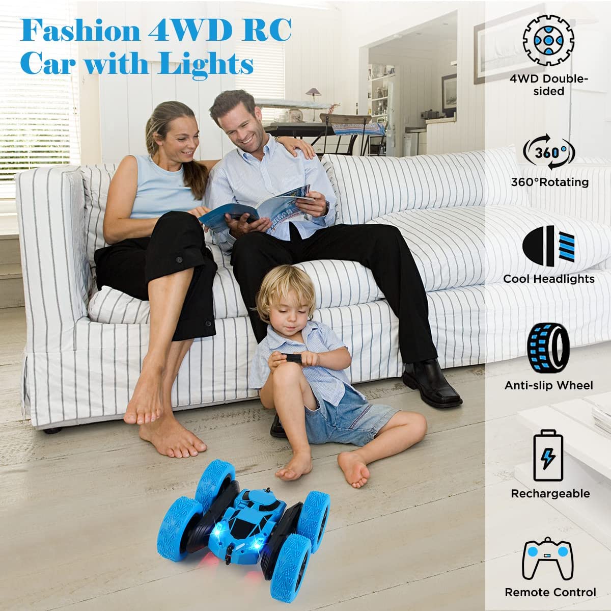 Remote Control Car Toys for Boys Age 8-12 Outdoor Indoor RC Stunt Cars Double Sided Swing Arm with 360° Flip Rotation USB Powered - Birthday Gift for Kids