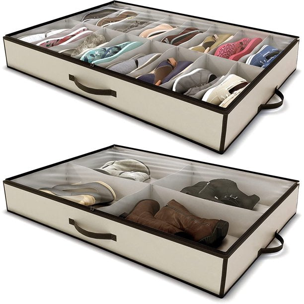 Underbed Storage Bag Organizer 2 Pack Storage Bin Box with Handles Clear Window Foldable Storage Containers for Blankets Clothes Comforters 39.5 x 19.7 x 7.1 In 90L