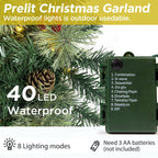 Christmas Garland Pre-Lit Artificial Green with Pine Cones Berry Clusters 40 Lights 6ft for Winter Christmas Indoor Outdoor New Year Xmas Decorations