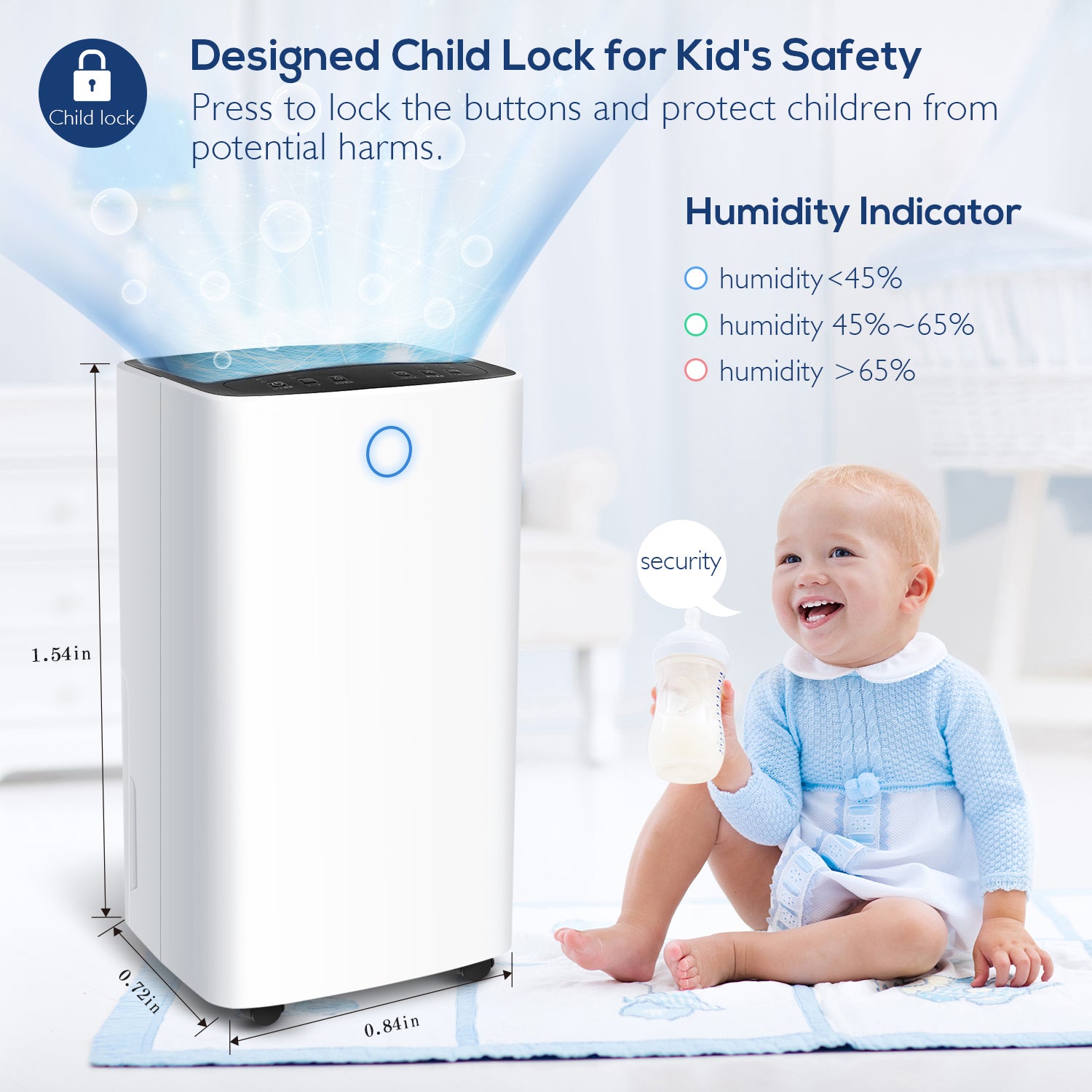 MOVSOU 22-Pint Dehumidifier with Digital Humidity Display and Control, Childlock and Timer, 270 Sq.Ft for Rooms and Basements, White