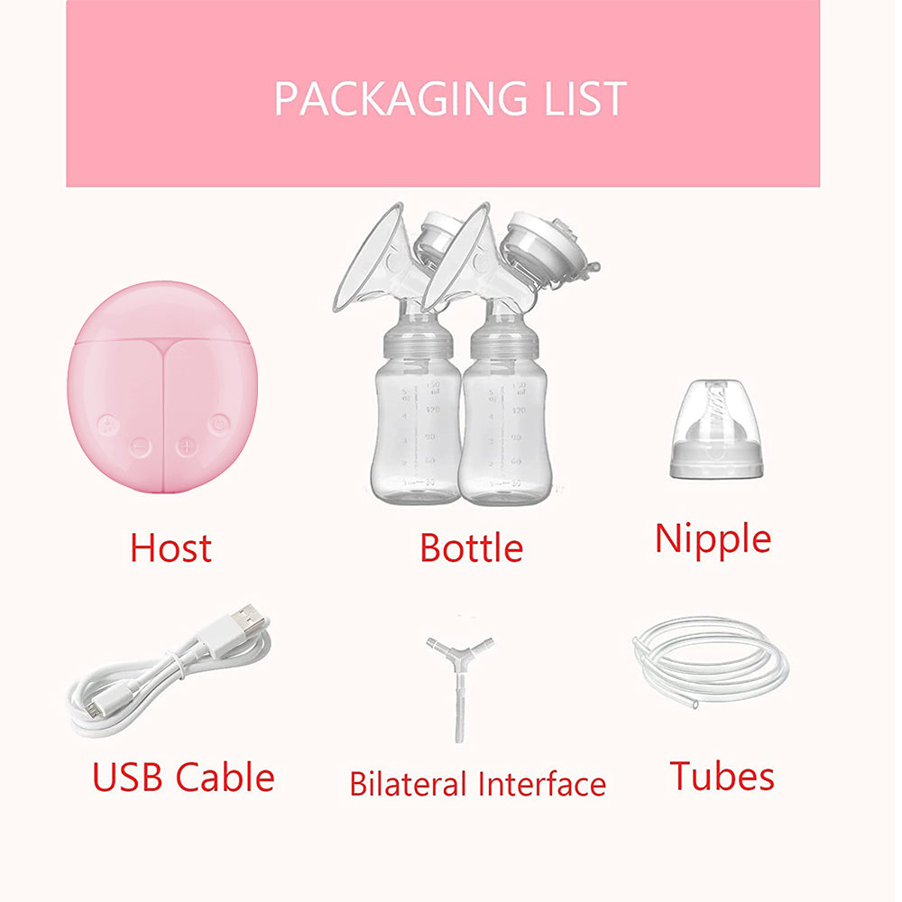Electric Double Breastpump Portable Milk Saver - Handsfree Silicone Breastfeeding Pump Like a Comfort Massage, Baby Feeding and Breast Care, with USB Charging Cord (Pink)