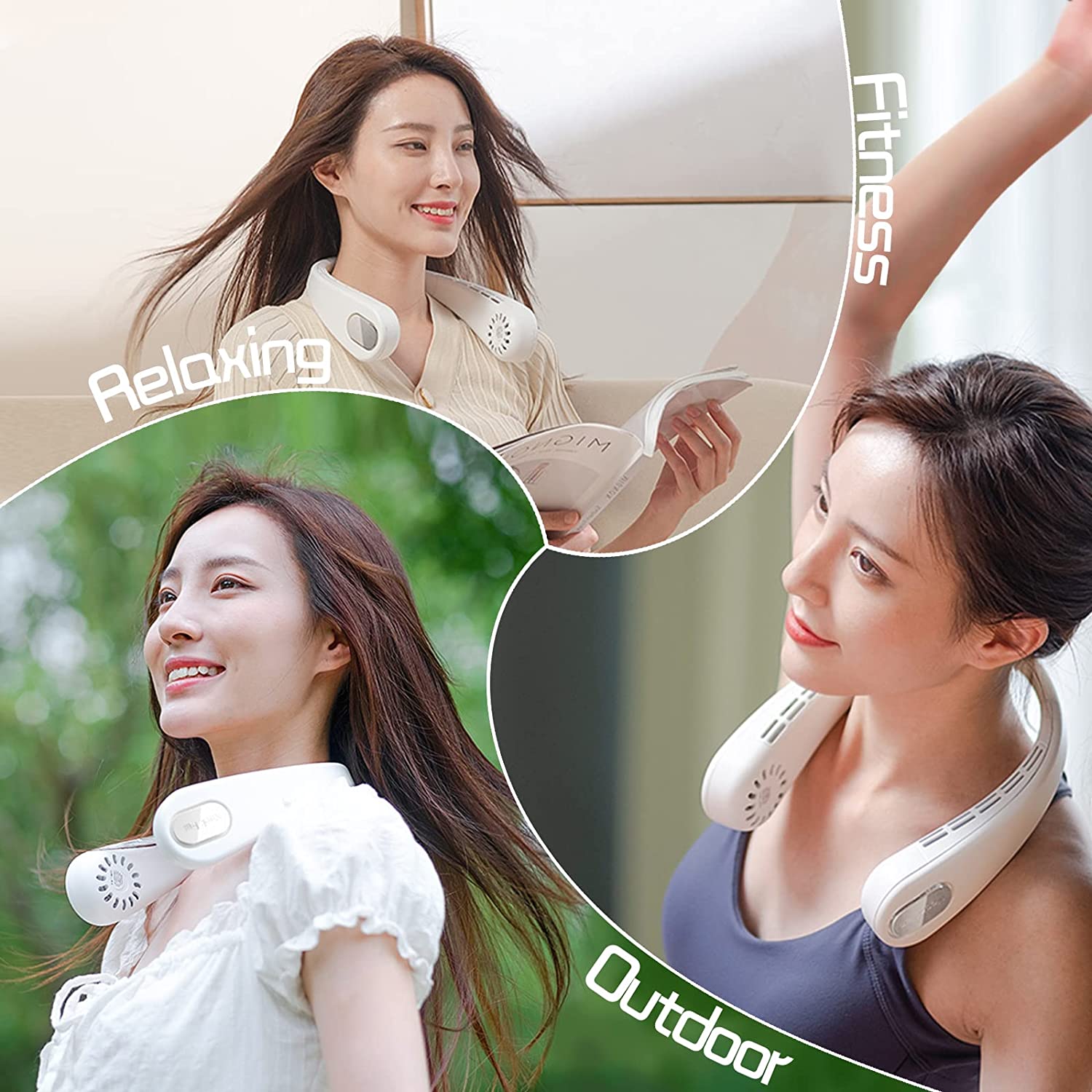 Hand-free Bladeless Neck Fan, Wearable Personal Cooling Fan, USB Rechargeable, 3 Speeds, Lower Noise, 2400mAh Battery Operated Portable Neck Fan for Both Outdoor & Indoor Use