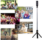 Selfie Stick Tripod with Remote, Extendable Selfie Stick Tripod with LED Ring Light, Detachable Remote, Black