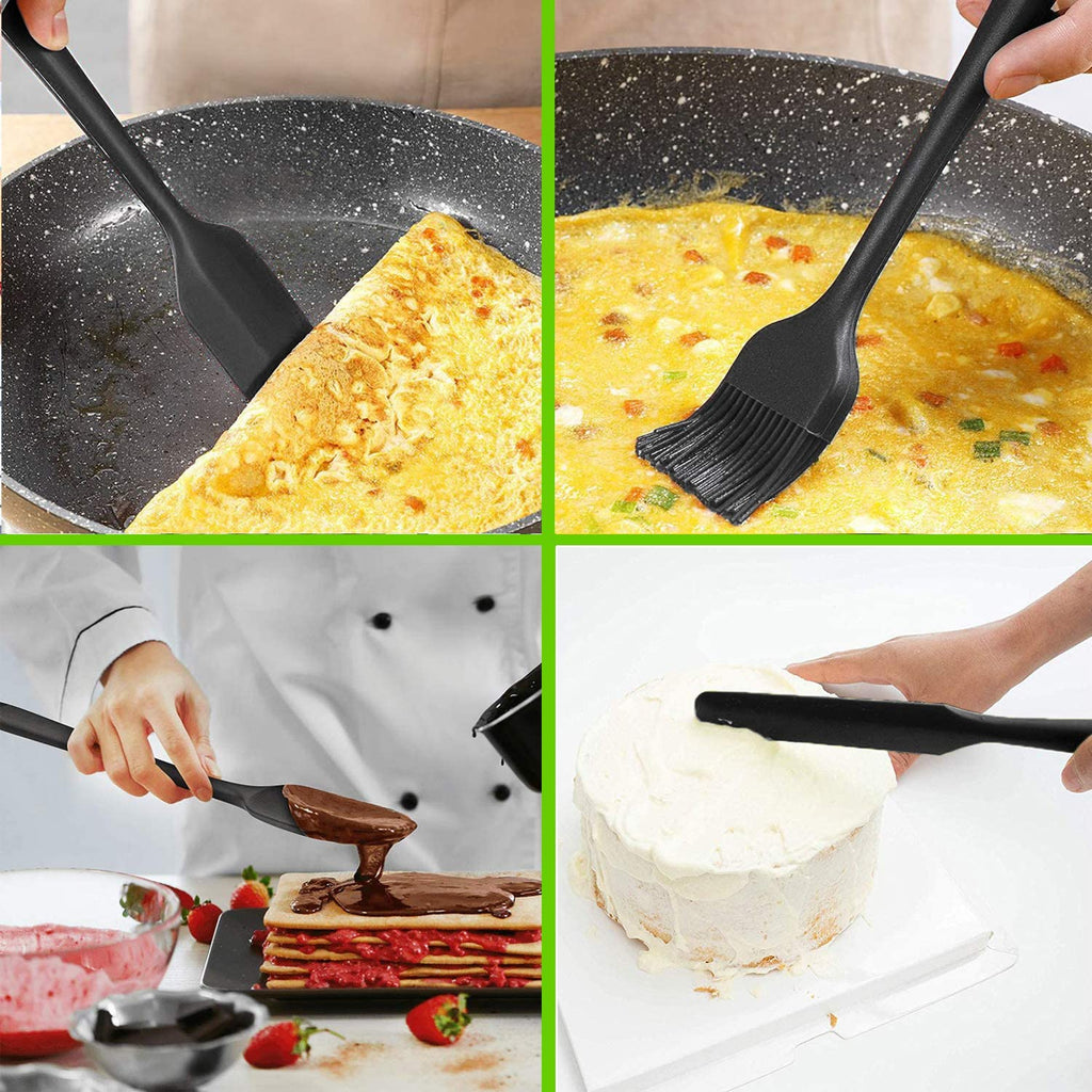 Silicone Spatula Set of 6 , Heat Resistant Silicone Spatula Kitchen Utensils for Baking , Cooking , Nonstick Cookware Dishwasher Safe Silicone Spatula, Black