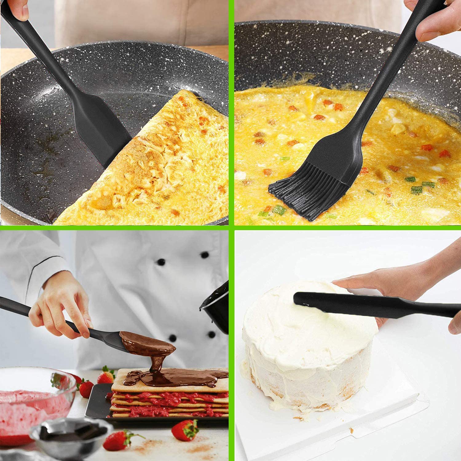 Silicone Spatula Set of 6 , Heat Resistant Silicone Spatula Kitchen Utensils for Baking , Cooking , Nonstick Cookware Dishwasher Safe Silicone Spatula, Black