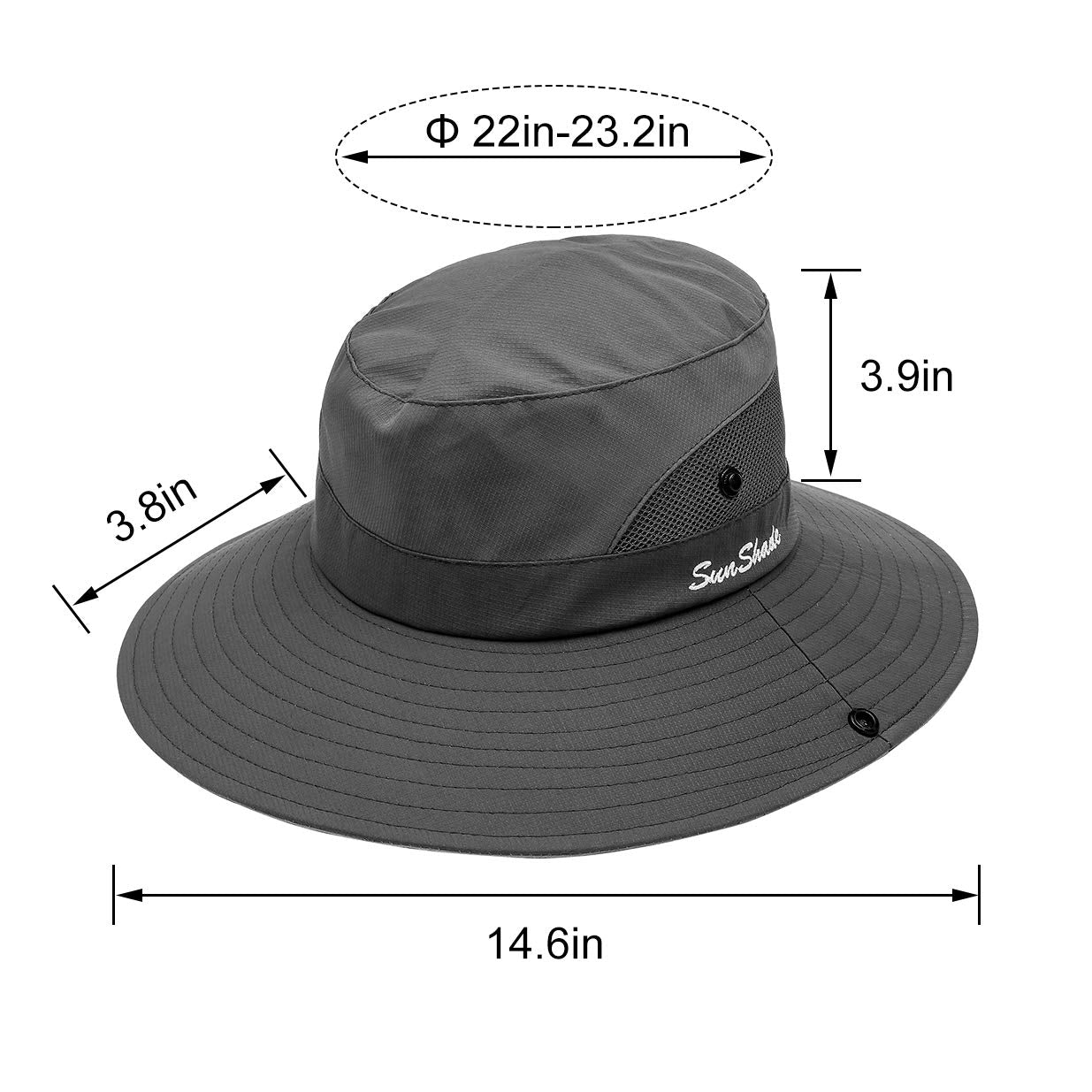 Women's Ponytail Sun Hat Protection Foldable Mesh Wide Brim Beach Adjustable Fishing Hat, Grey