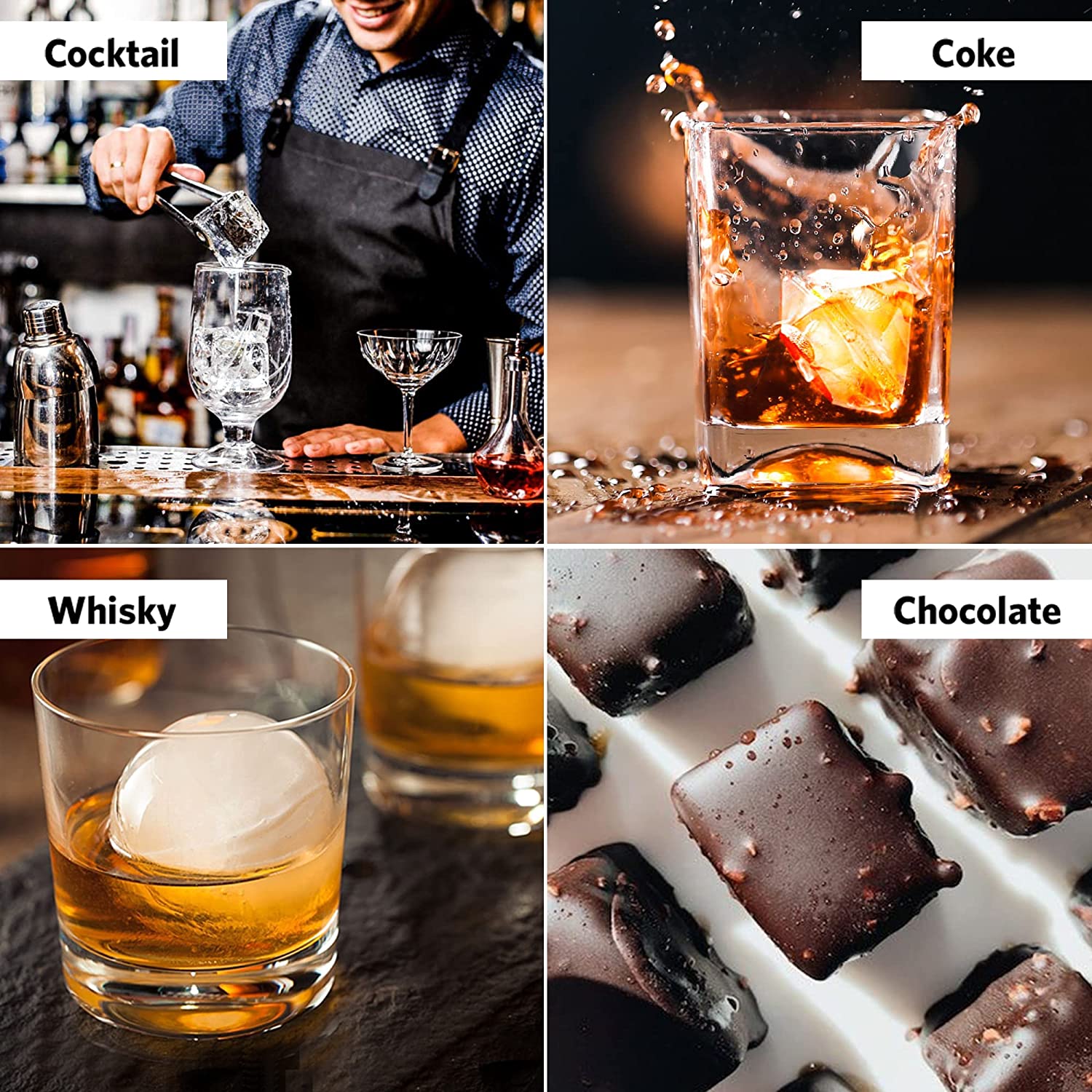Ice Cube Trays, 3 Pack Food-Grade Silicone Ice Cube Trays Round Big Ice Balls Square Diamond Ice Cube Trays, Reusable and Easy Release Reusable for Chilling Whiskey Wine Cocktail (White)