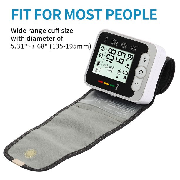 Digital Wrist Blood Pressure Monitor SWTROOM Adjustable Wrist Cuff 5.31-7.68 inch Large Display 99x2 Reading Memory