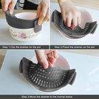 Kitchen Snap N Strain Pot Strainer and Pasta Strainer, Adjustable Silicone Clip On Strainer for Pots, Pans, and Bowls - Kitchen Colander, Gray