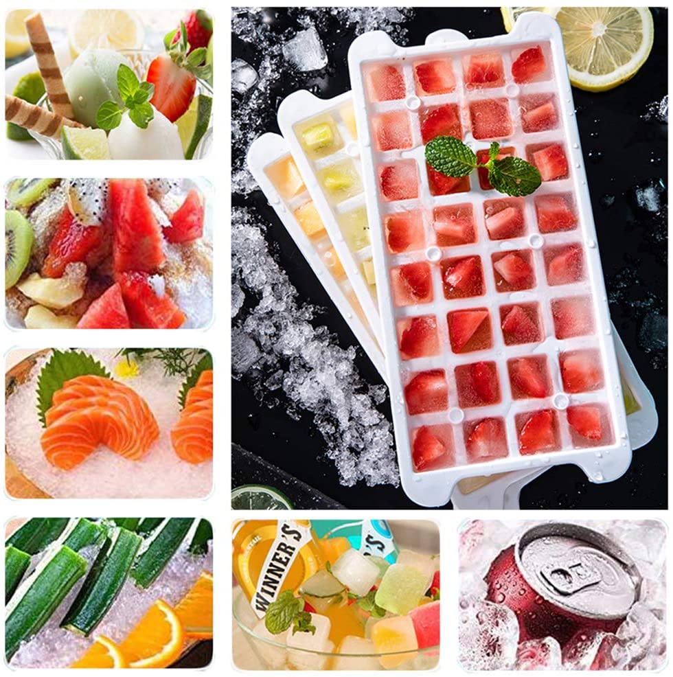 Ice Cube Trays 4 Pack (128 Ice Cubes), Stackable Silicone Bottom Ice Trays Ice Cube Molds Container Set with Airtight Lid