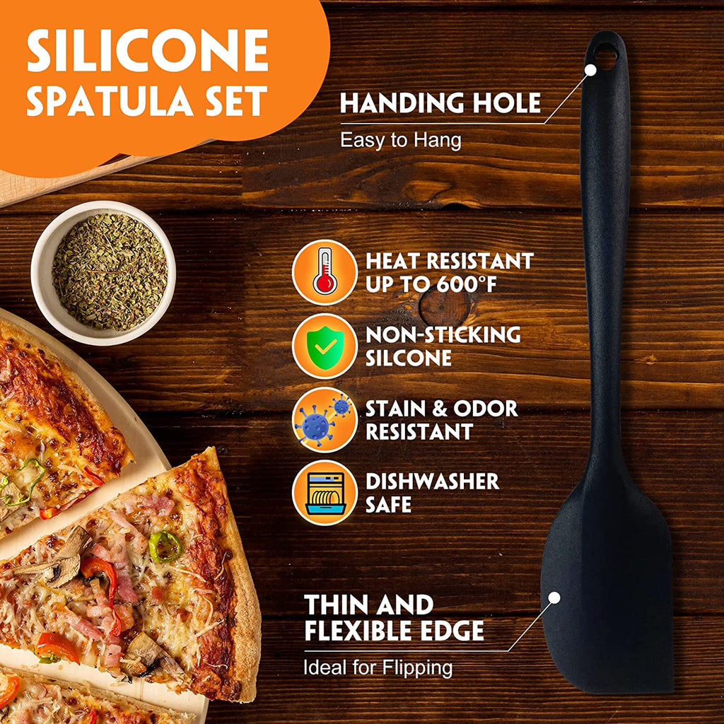 Silicone Spatula Set of 6 , Heat Resistant Silicone Spatula Kitchen Utensils for Baking , Cooking , Nonstick Cookware Dishwasher Safe Silicone Spatula, Black